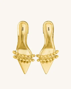 Gianna Beaded Strap Mules - Gold