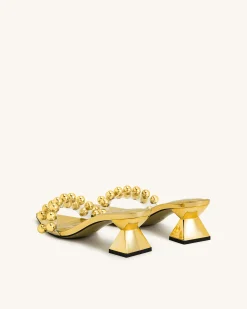 Gianna Beaded Strap Mules - Gold