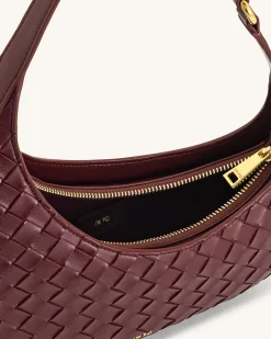 Harlee Weave Texture Shoulder Bag - Burgundy