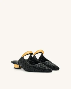 Helena Weave Pierced Mules - Black