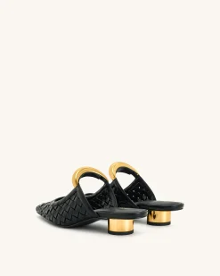 Helena Weave Pierced Mules - Black