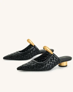 Helena Weave Pierced Mules - Black