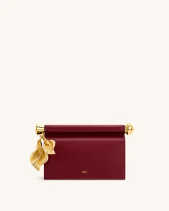 Holly Metal Pendant Embellished Clutch - Claret