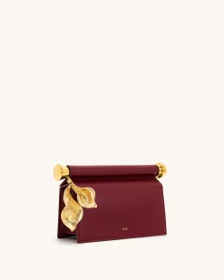 Holly Metal Pendant Embellished Clutch - Claret