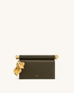 Holly Metal Pendant Embellished Clutch - Dark Olive