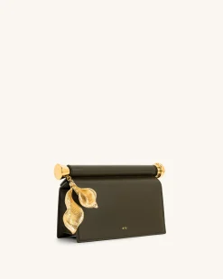 Holly Metal Pendant Embellished Clutch - Dark Olive