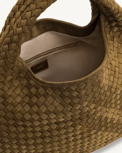Iaura Faux Suede Woven Shoulder Bag - Olive Green