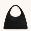 Iaura Faux Suede Woven Shoulder Bag - Black