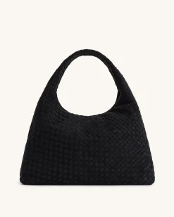 Iaura Faux Suede Woven Shoulder Bag - Black