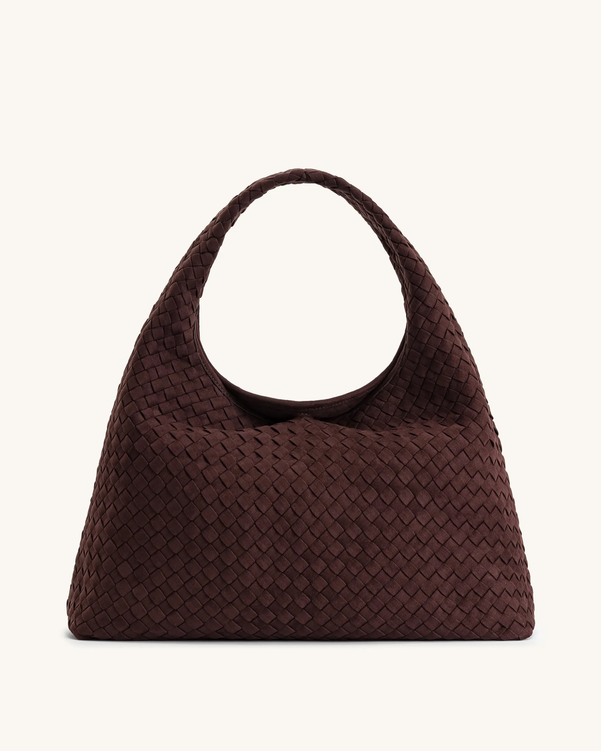 Iaura Faux Suede Woven Shoulder Bag - Dark Brown