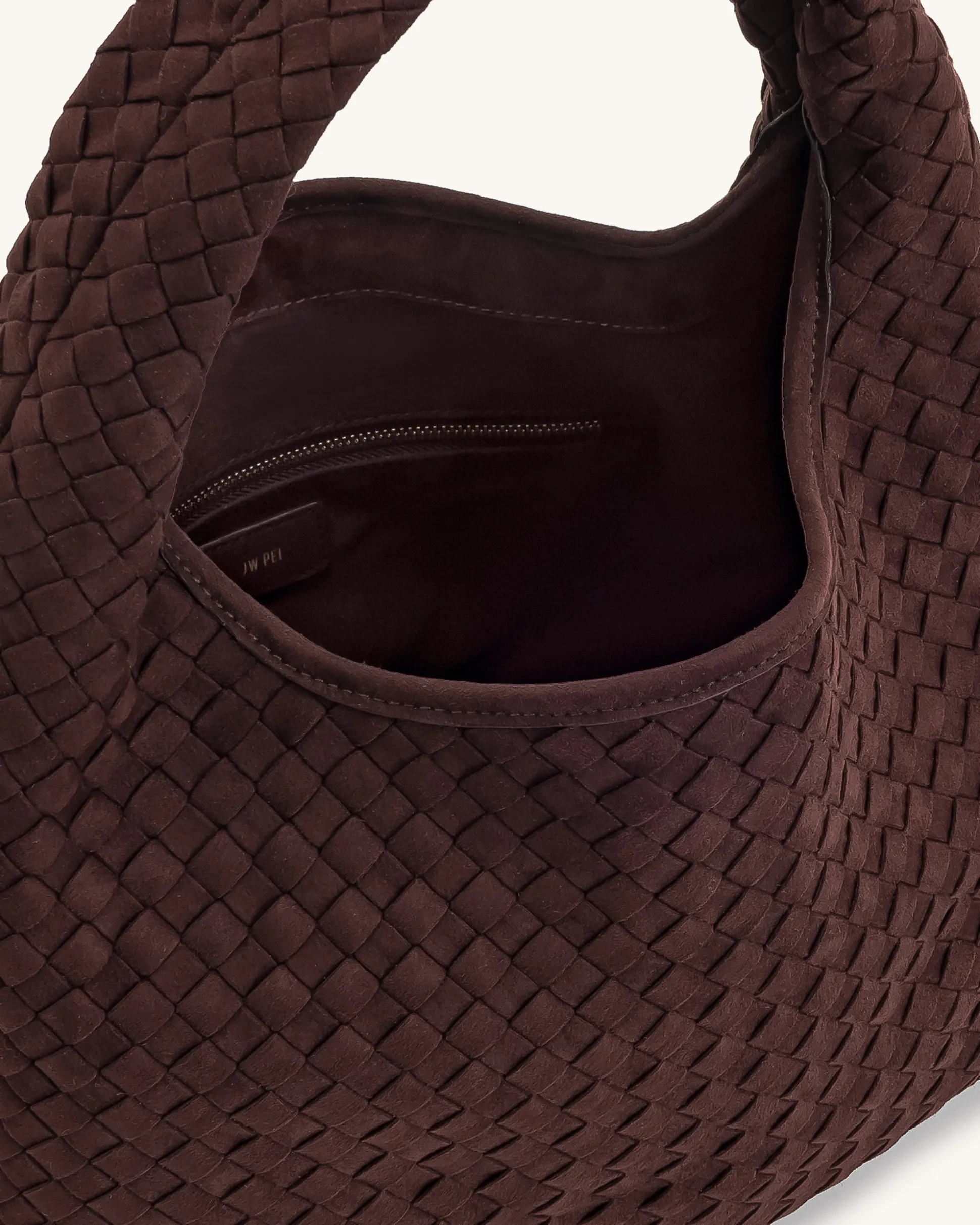 Iaura Faux Suede Woven Shoulder Bag - Dark Brown