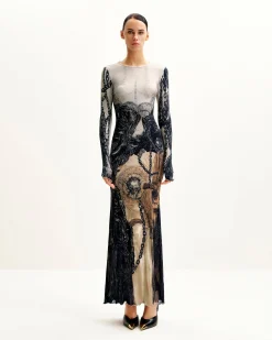 Isabella Vintage Print Dress - Brown & Black