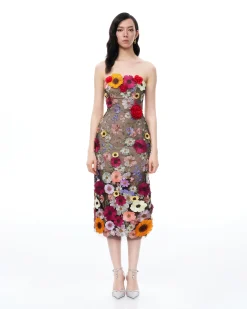 Isolde 3D Floral Embroidered Maxi Dress - Black Multi