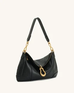 Jayla Metal Pendant Embellished Shoulder Bag - Black