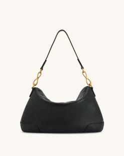 Jayla Metal Pendant Embellished Shoulder Bag - Black