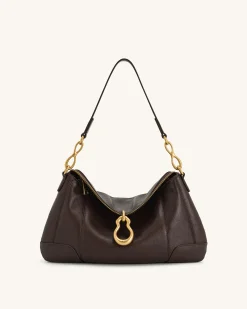 Jayla Metal Pendant Embellished Shoulder Bag - Dark Brown