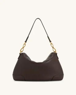 Jayla Metal Pendant Embellished Shoulder Bag - Dark Brown