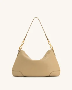 Jayla Metal Pendant Embellished Shoulder Bag - Khaki