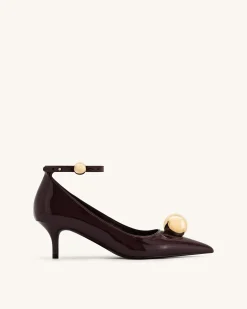 Jewel Buckle Kitten Heels Pumps - Claret Red