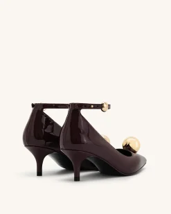 Jewel Buckle Kitten Heels Pumps - Claret Red