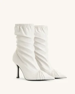 Joanne Paneled Detailing leather Ankle Boots - White