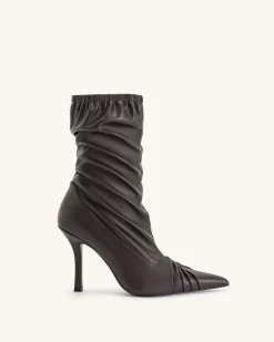 Joanne Paneled Detailing leather Ankle Boots- Burgundy