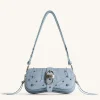 Joy Denim Embossed Curved Shoulder Bag - Blue