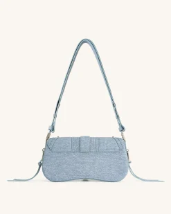 Joy Denim Embossed Curved Shoulder Bag - Blue