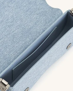 Joy Denim Embossed Curved Shoulder Bag - Blue