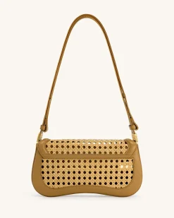 Joy Faux Bamboo Woven Shoulder Bag - Brown