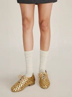 Kayla Weave Strap Flat Shoes - Gold