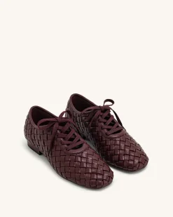 Kayla Weave Strap Flat Shoes - Claret Red