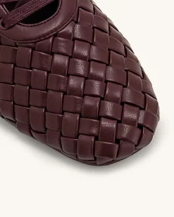 Kayla Weave Strap Flat Shoes - Claret Red