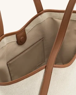 Kiana Large Capacity Tote Bag - Brown Canvas