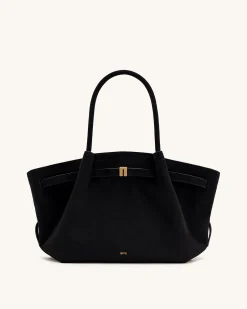 Large Tote Bag Black Faux Suede Women bag - JW PEI Hana