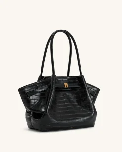 Large Tote Bag Black Faux Suede Women bag - JW PEI Hana
