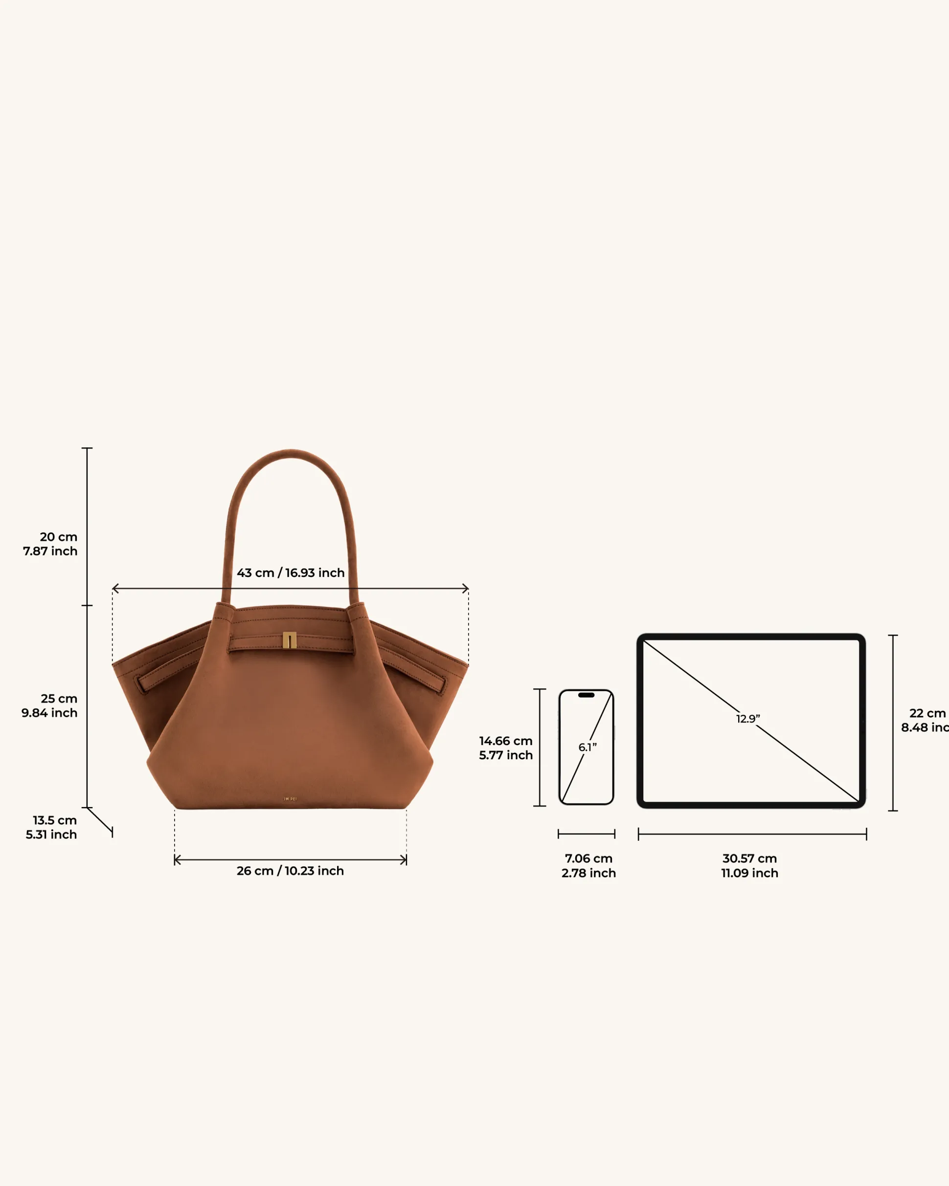 Large Tote Bag Brown Faux Suede Women bag - JW PEI Hana