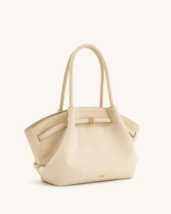 Large Tote Bag White Faux Suede Women bag Beige - JW PEI Hana