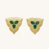 Leaf Earrings - 18ct Gold Plated & Dark Green Zircon