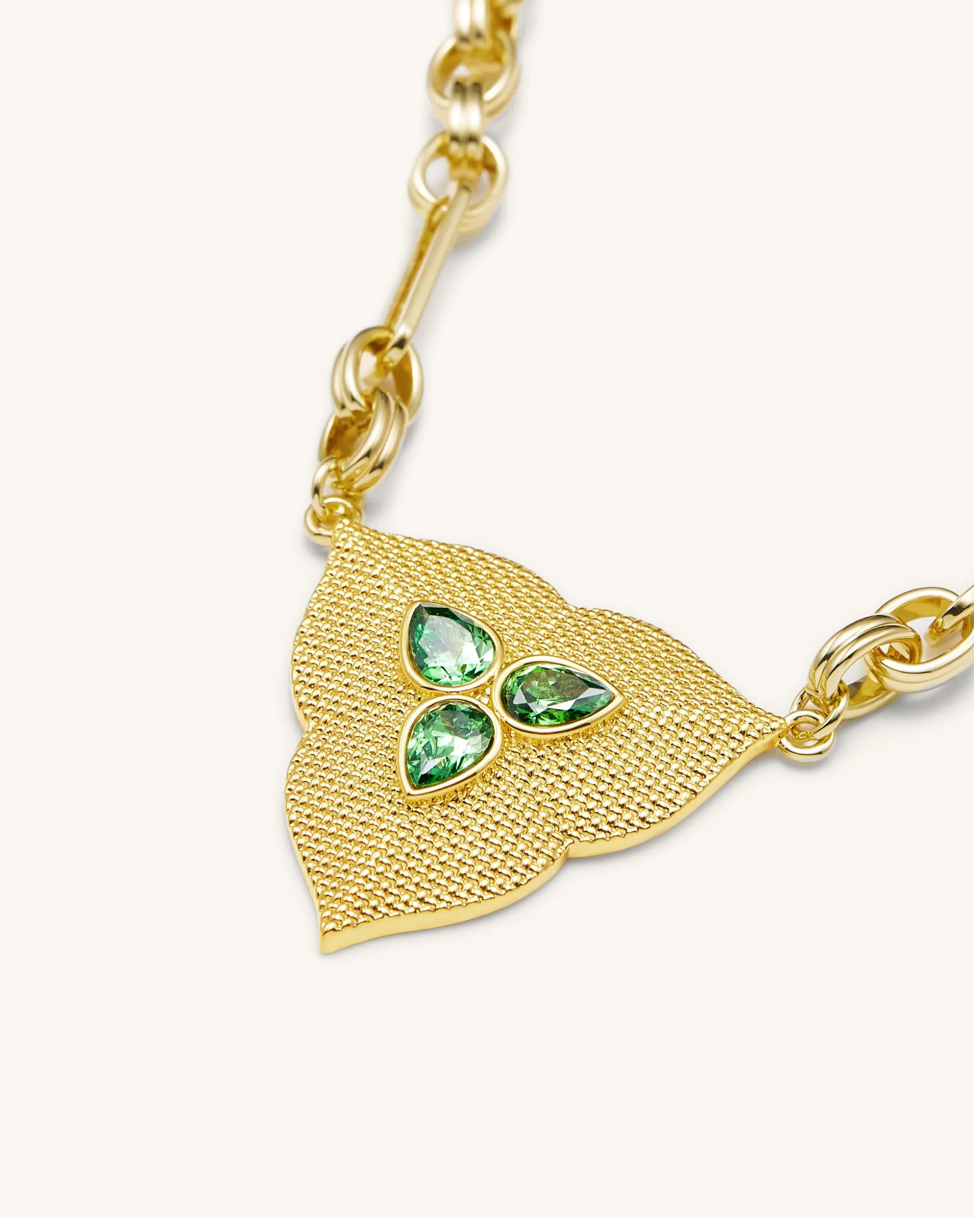 Leaf Pendant Necklace - 18ct Gold Plated & Dark Green Zircon