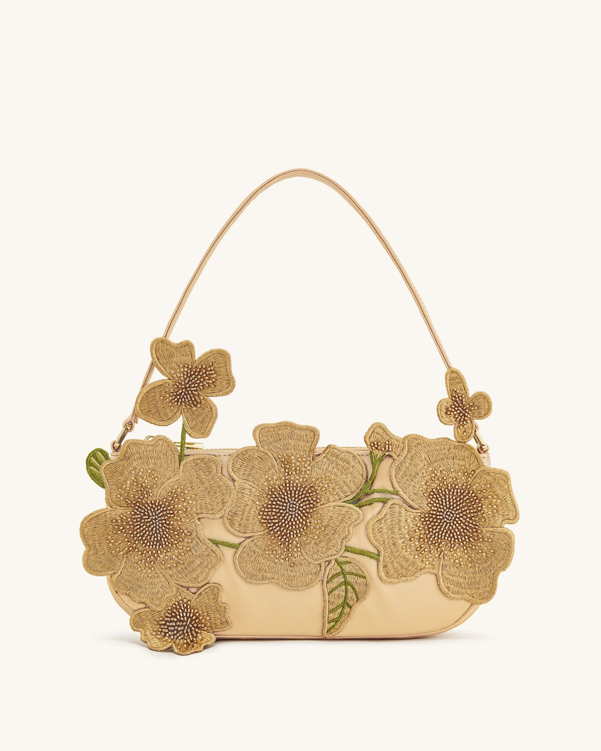 Leona Bead Embellished Shoulder Bag - Almond