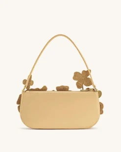 Leona Bead Embellished Shoulder Bag - Almond