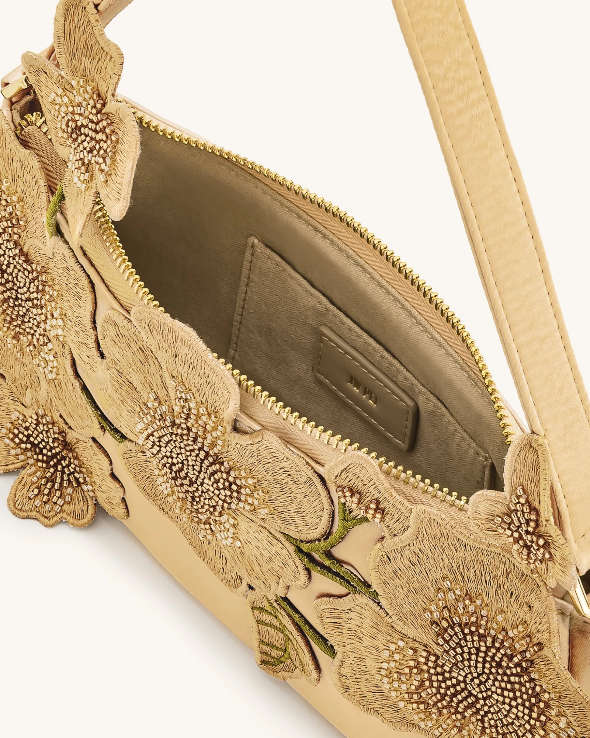 Leona Bead Embellished Shoulder Bag - Almond