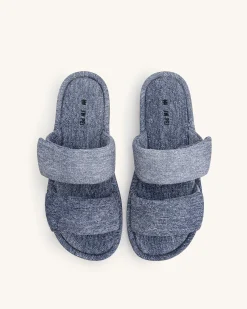 Lexi Denim Embossed Sandal - Blue