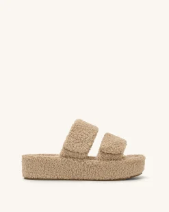 Lexi Faux Fur Platform Sandal - Beige