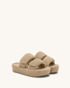 Lexi Faux Fur Platform Sandal - Beige