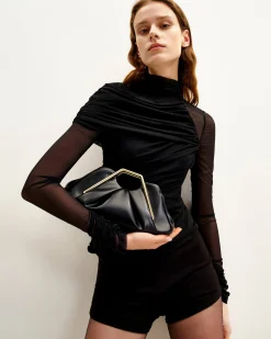 Lila Metal Frame Clutch - Black