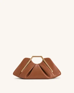 Lila Metal Frame Clutch - Brown