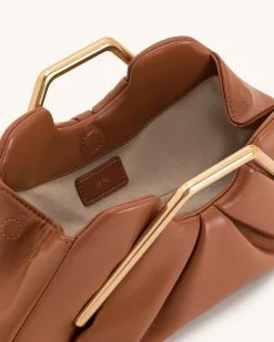 Lila Metal Frame Clutch - Brown