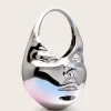 Lillian Face Crescent Top Handle Bag - Silver